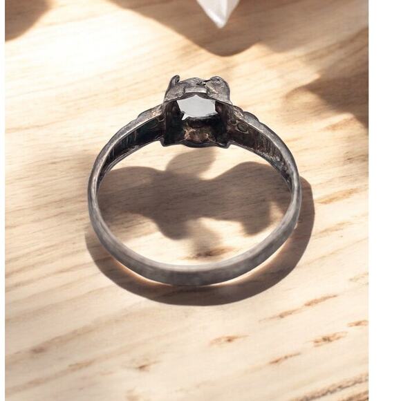 Medieval Revival Solitaire Ring – Sterling Silver Clear Faceted Stone Size 4.75 - Picture 4 of 7